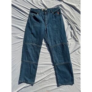 Fieldsheer Mens Double Knee Motorcycle Jeans Blue Denim Straight Leg 34x30